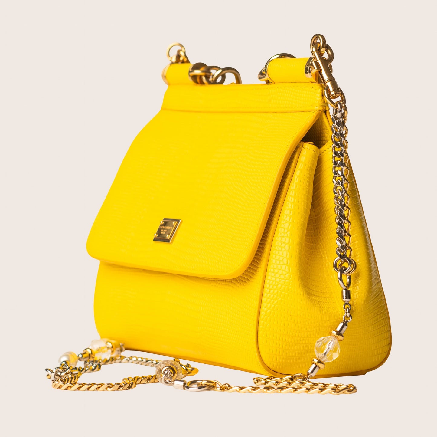 Dolce & Gabbana Miss Sicily Satchel in Yellow Lizard-Embossed Leather