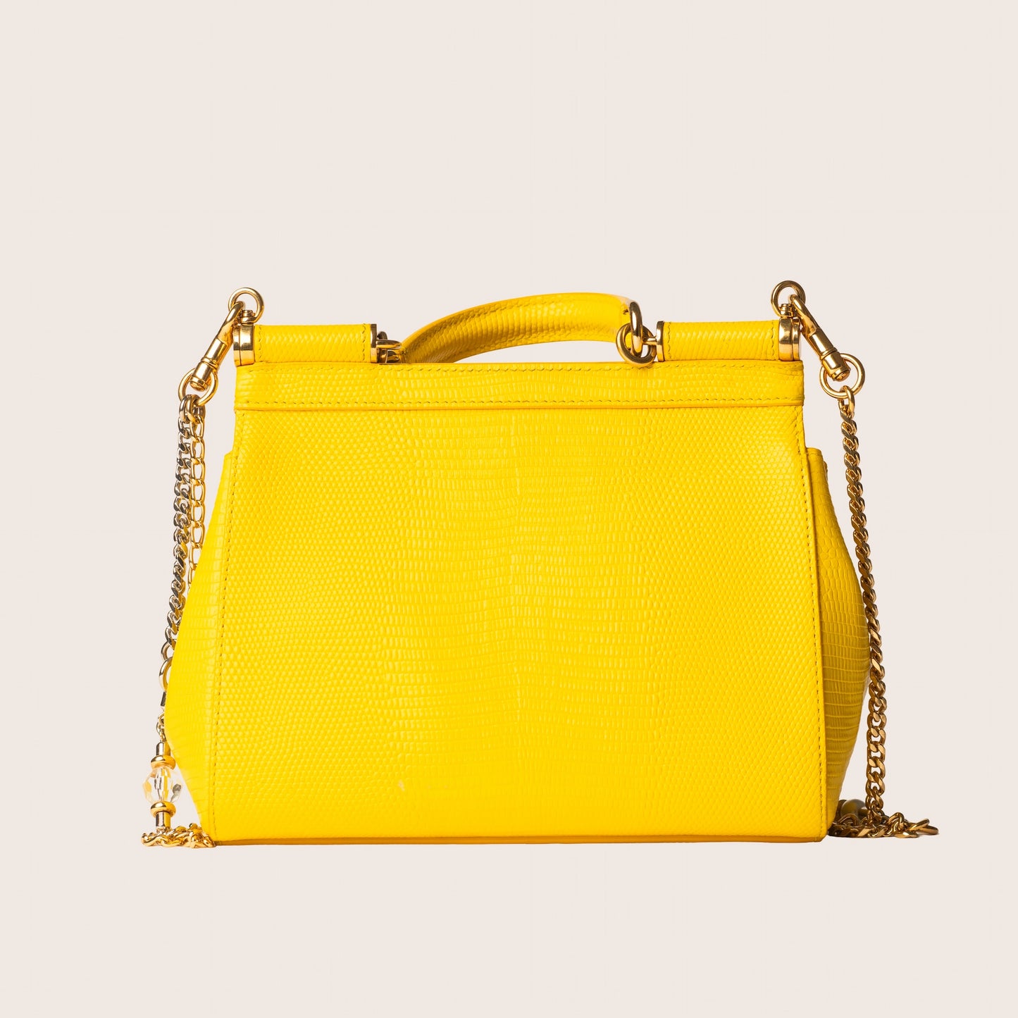 Dolce & Gabbana Miss Sicily Satchel in Yellow Lizard-Embossed Leather