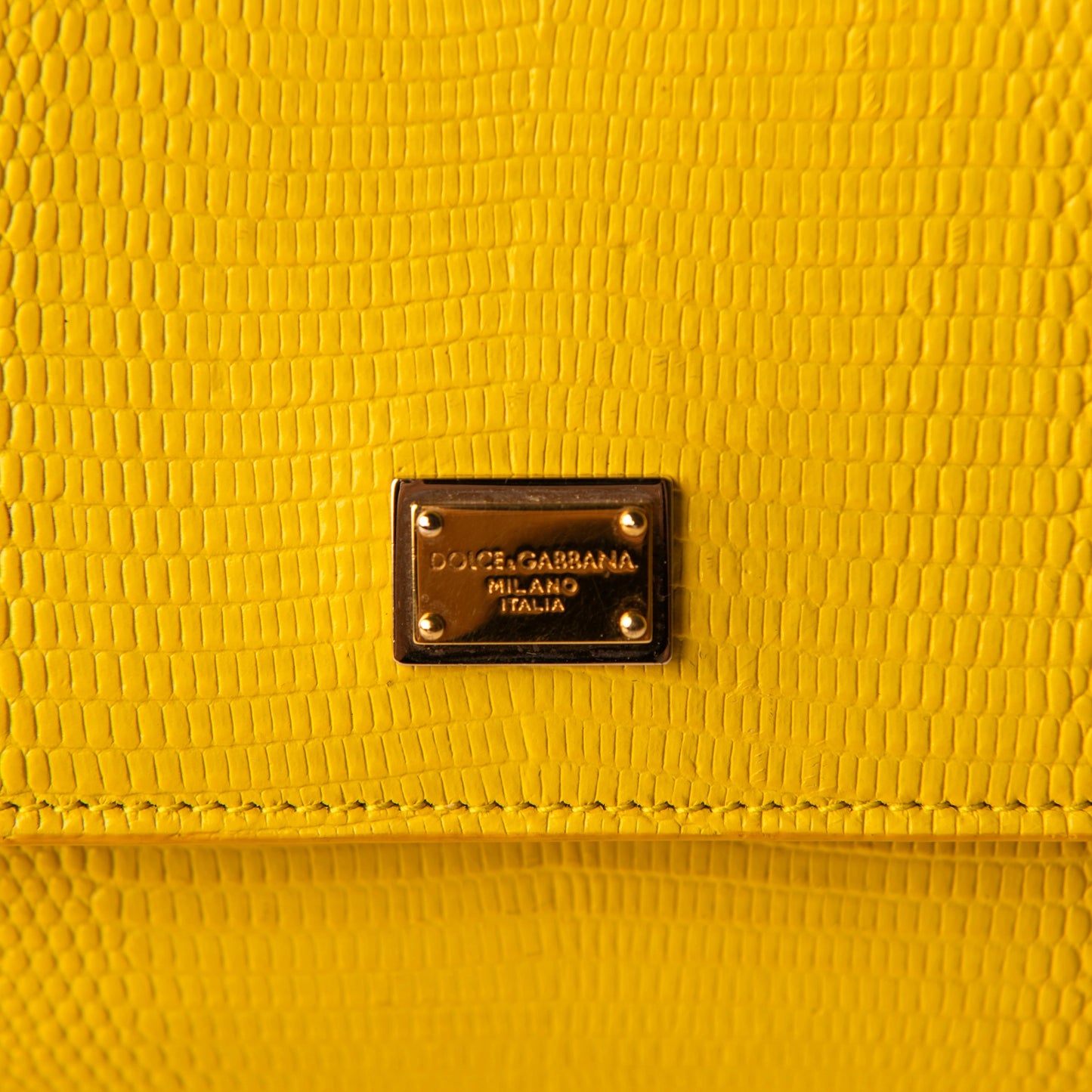 Dolce & Gabbana Miss Sicily Satchel in Yellow Lizard-Embossed Leather