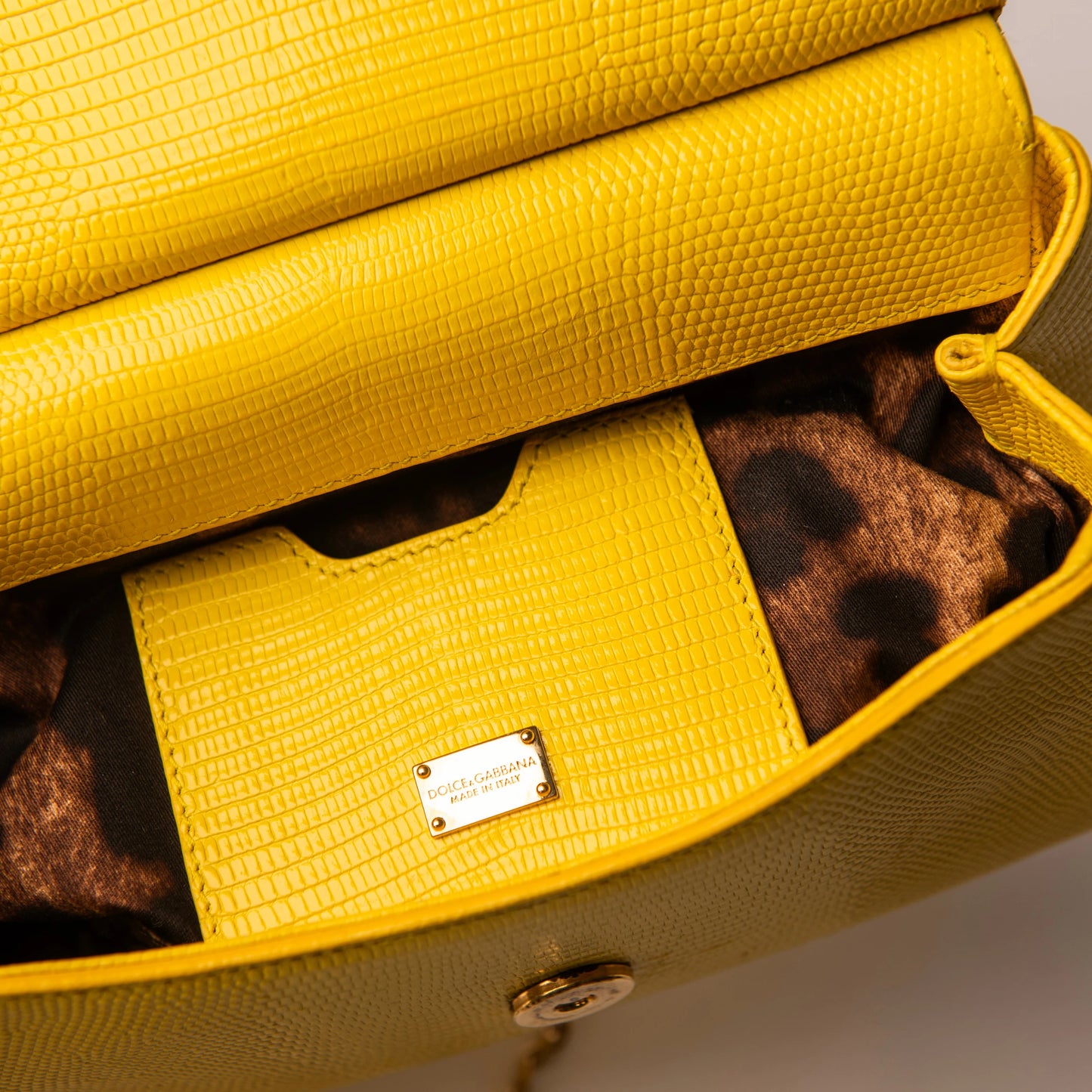 Dolce & Gabbana Miss Sicily Satchel in Yellow Lizard-Embossed Leather