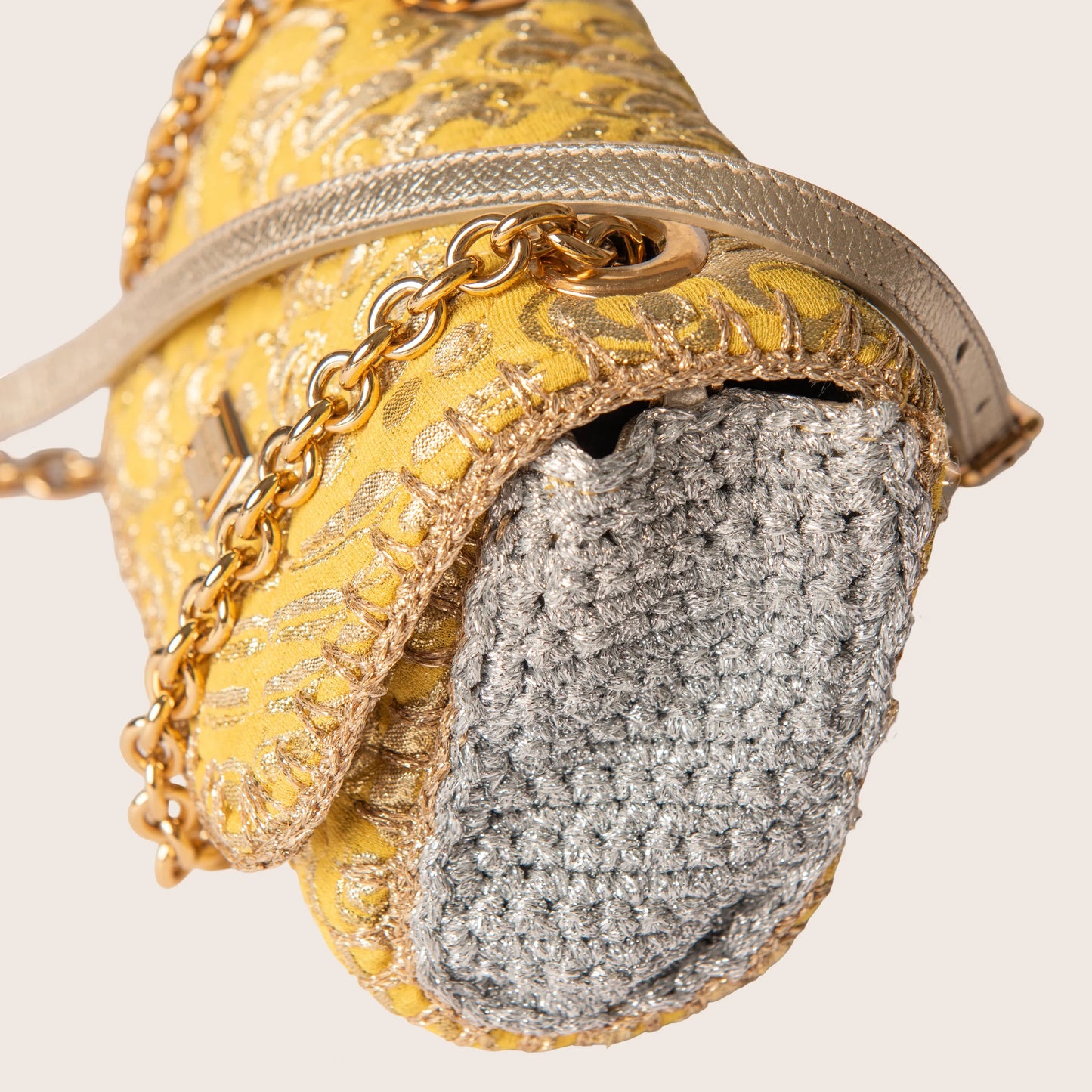 Dolce & Gabbana Yellow & Silver Floral Quilted Shoulder Bag