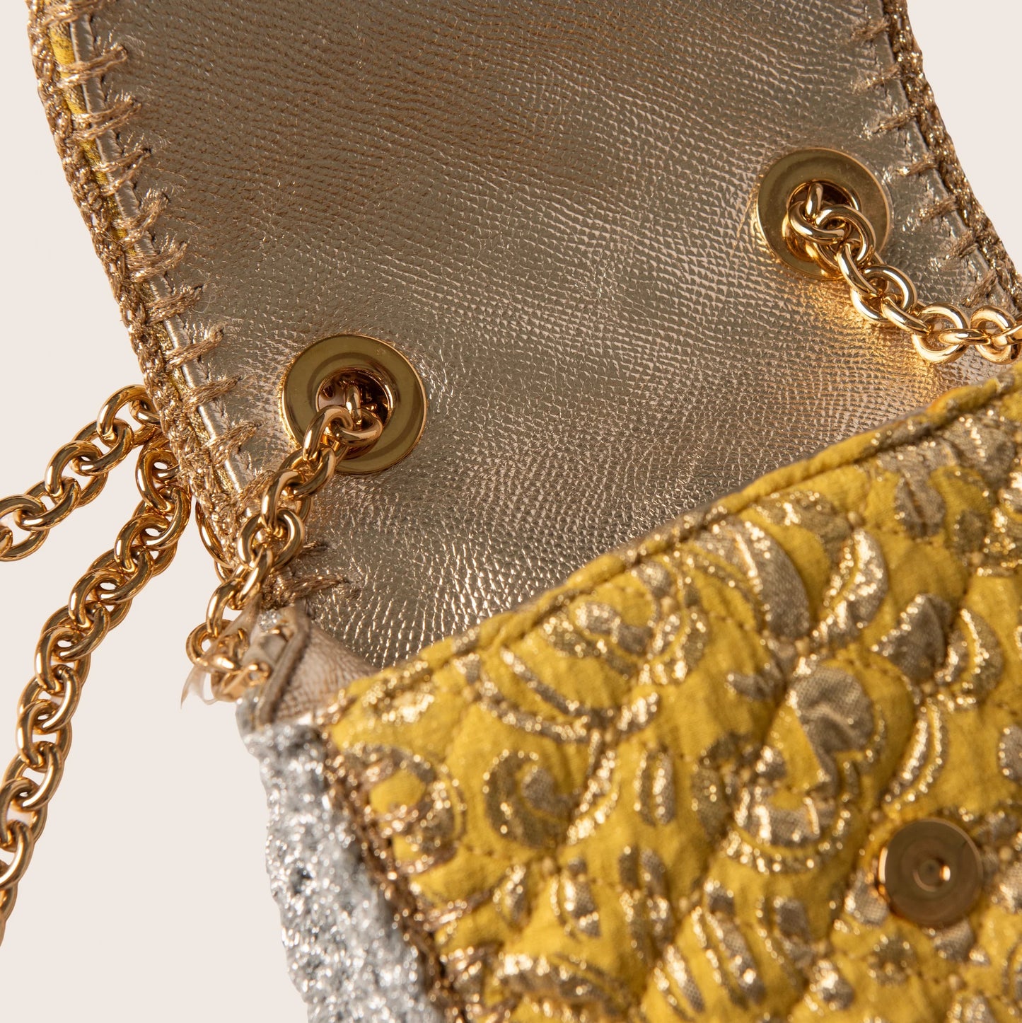 Dolce & Gabbana Yellow & Silver Floral Quilted Shoulder Bag