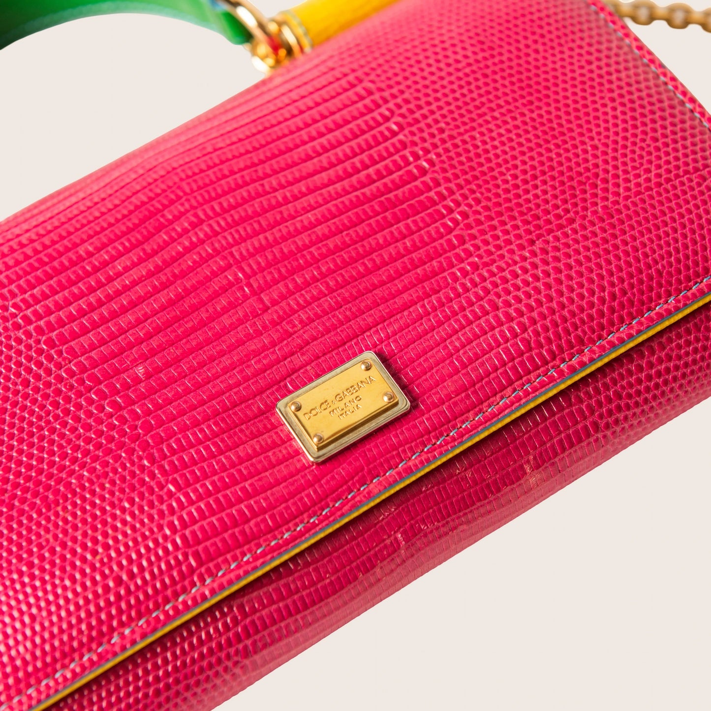 Dolce & Gabbana Mini Sicily Crossbody in Fuchsia Lizard-Print Leather
