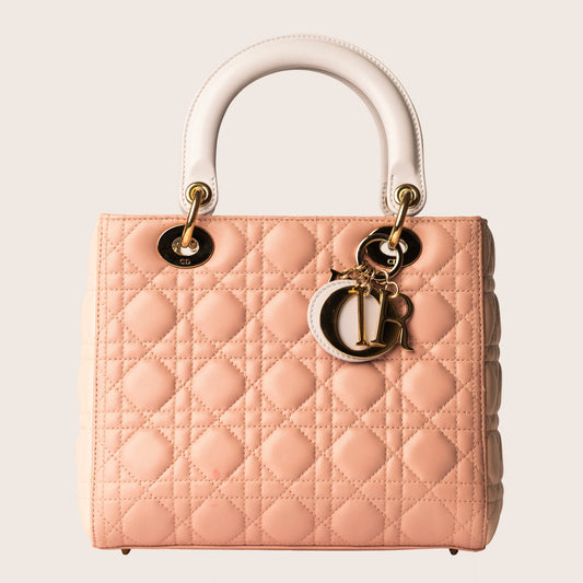 Dior Pink Cannage Quilted Leather Medium Lady Dior Tote