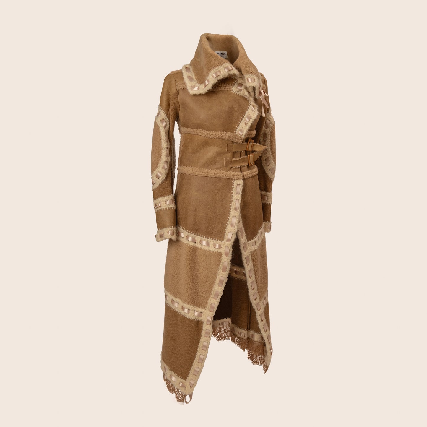 Dior Shearling Coat with Satin Ribbon Details