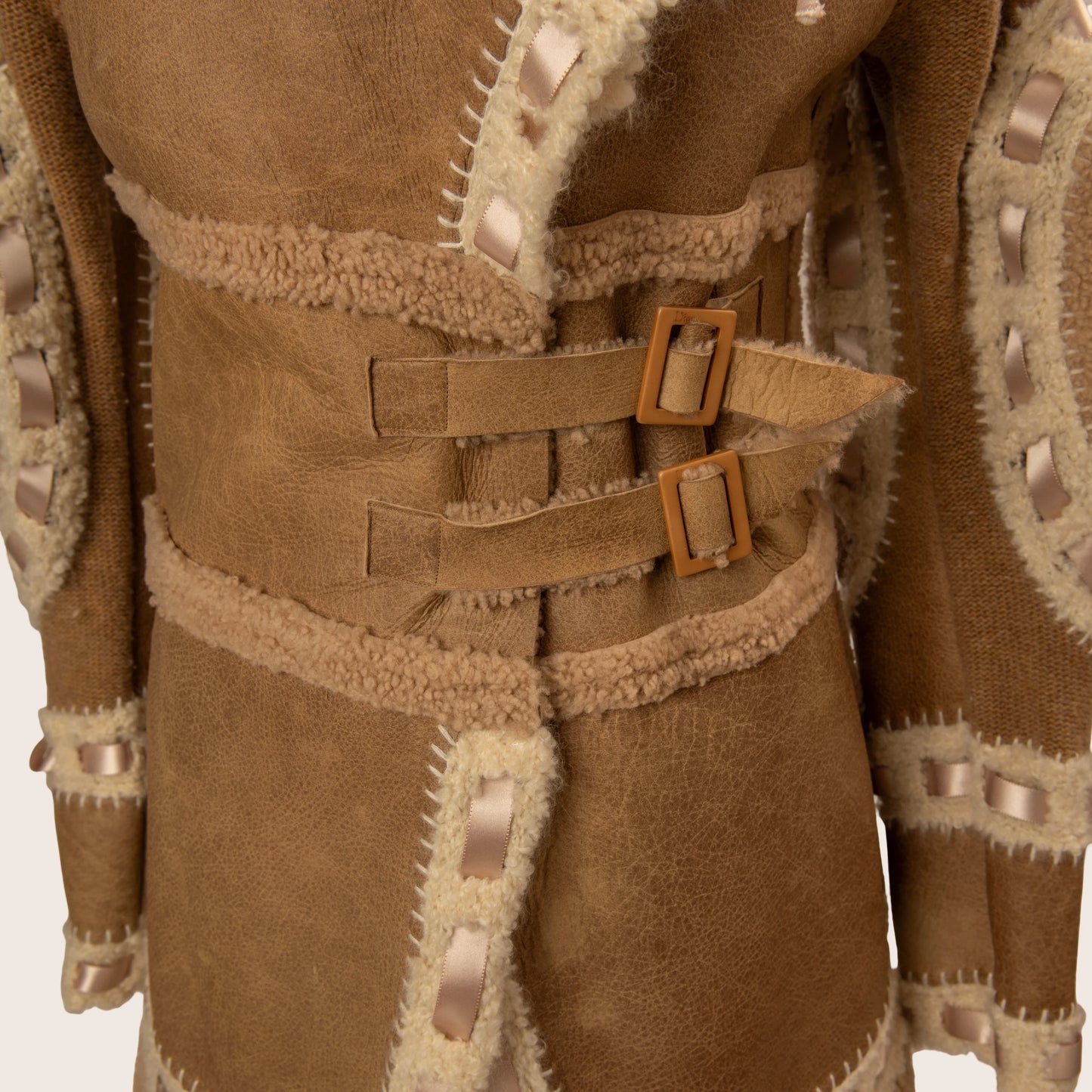 Dior Shearling Coat with Satin Ribbon Details