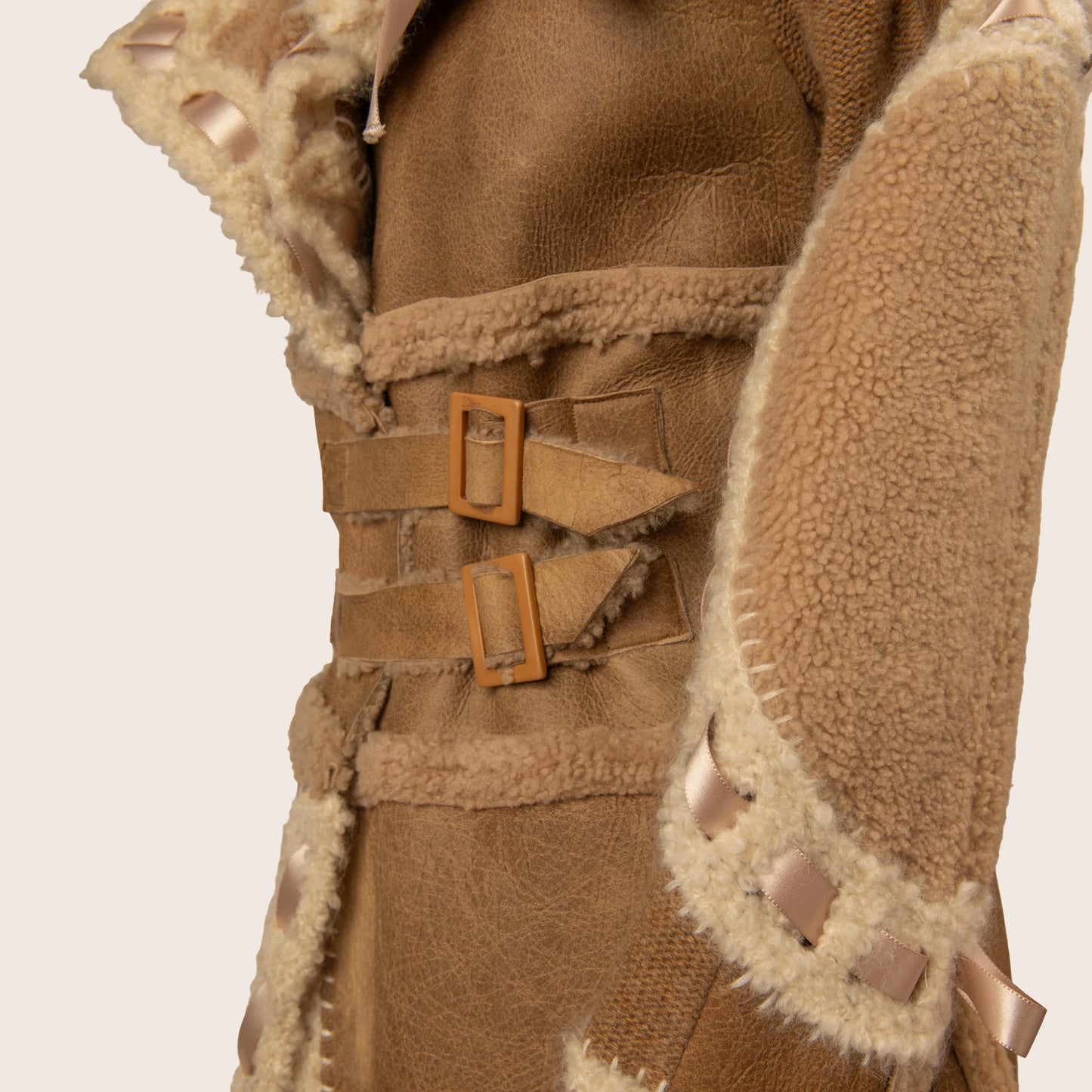 Dior Shearling Coat with Satin Ribbon Details