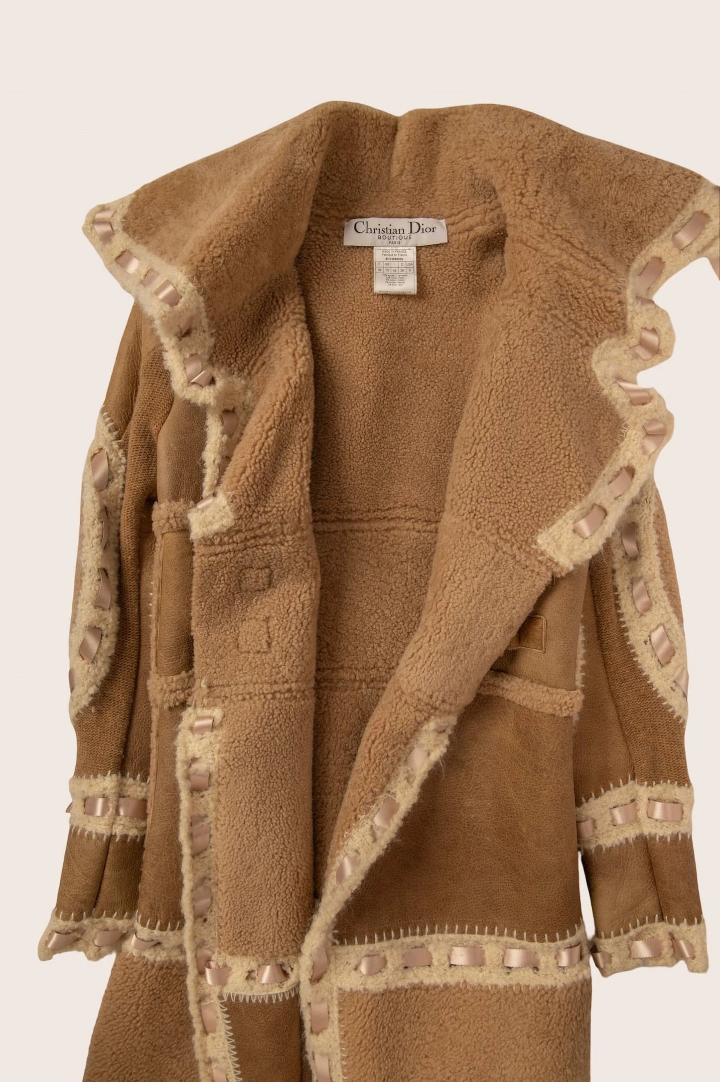 Dior Shearling Coat with Satin Ribbon Details