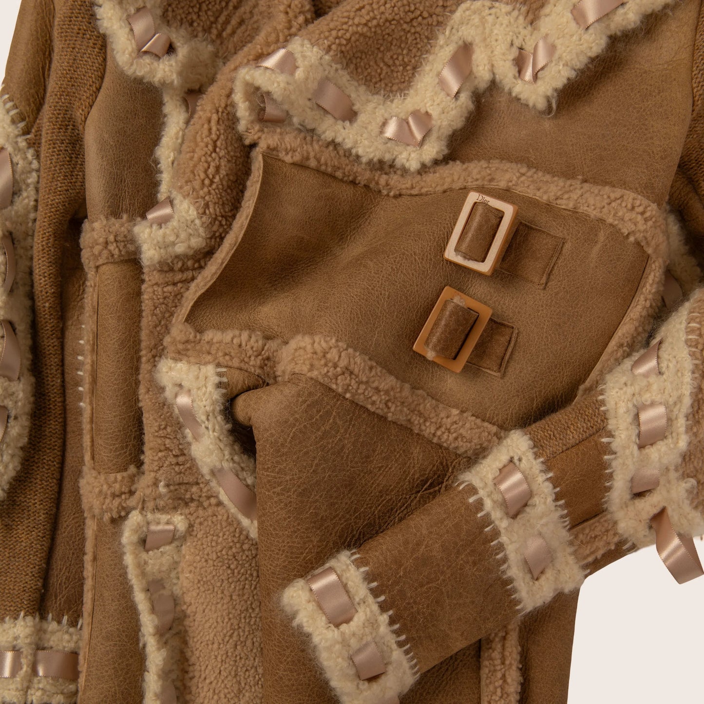 Dior Shearling Coat with Satin Ribbon Details