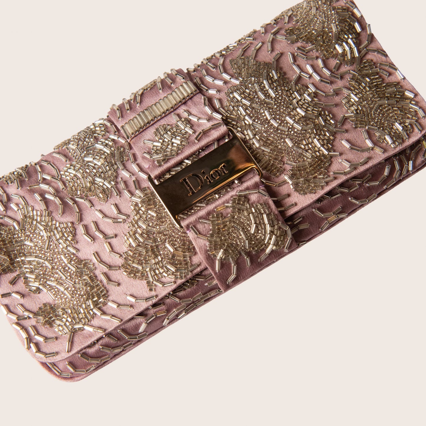 Christian Dior Vintage Pink Silk Beaded Flap Clutch
