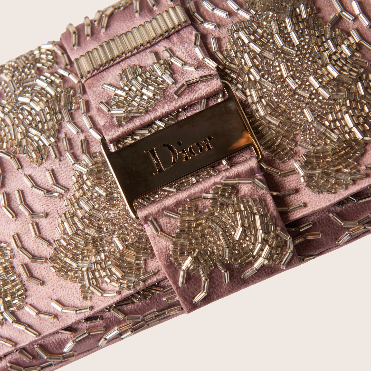 Christian Dior Vintage Pink Silk Beaded Flap Clutch