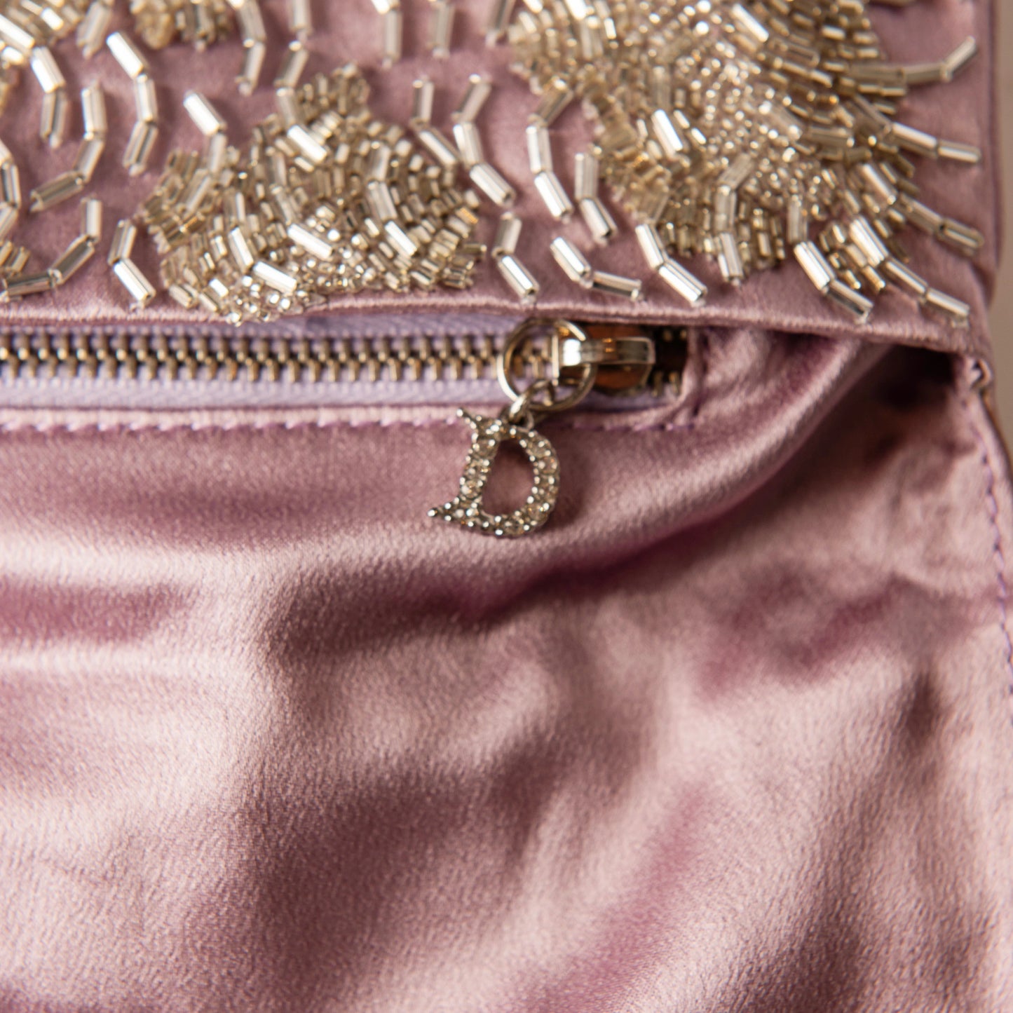 Christian Dior Vintage Pink Silk Beaded Flap Clutch