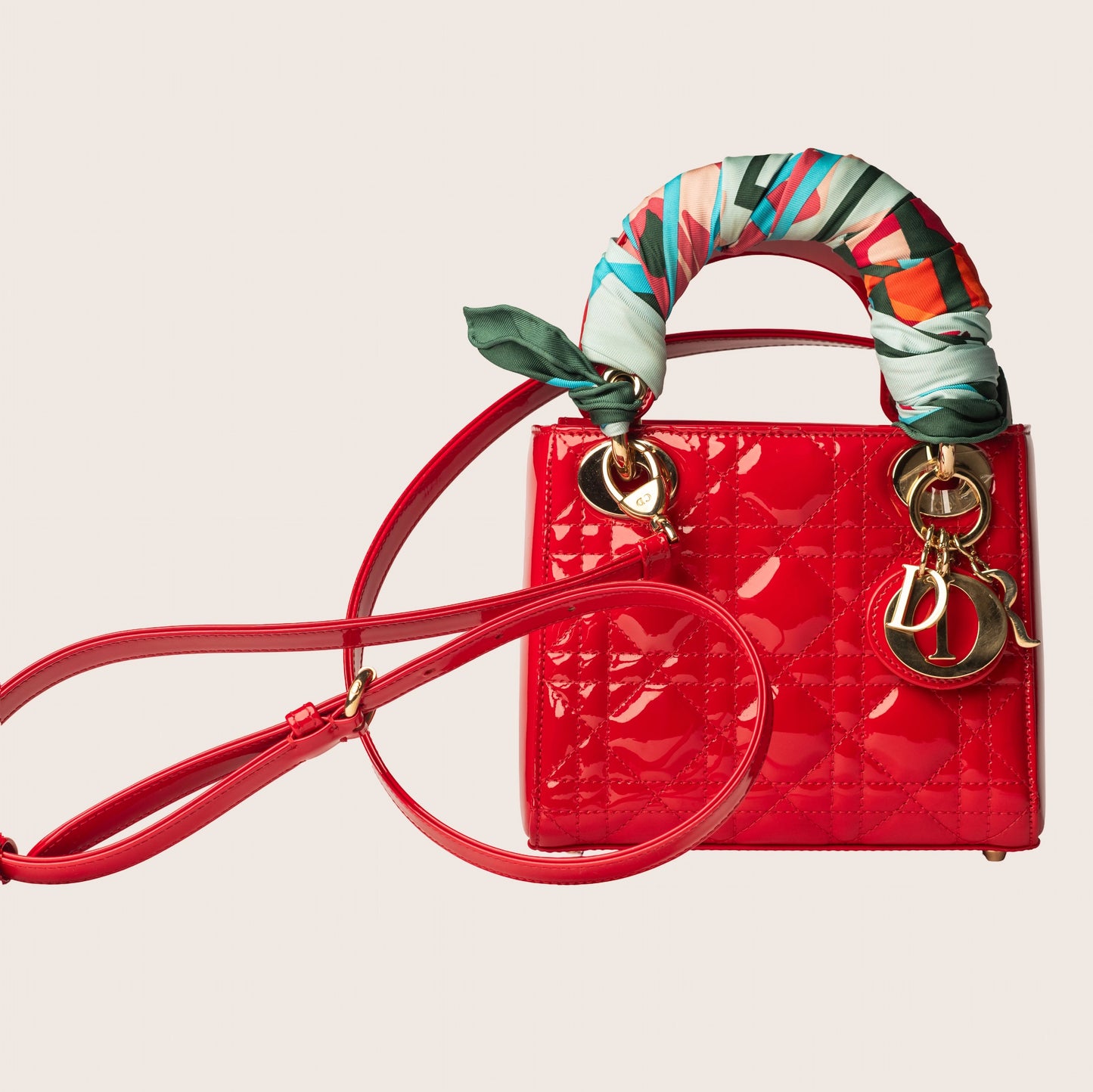 Christian Dior Patent Cannage Mini Lady Dior Red