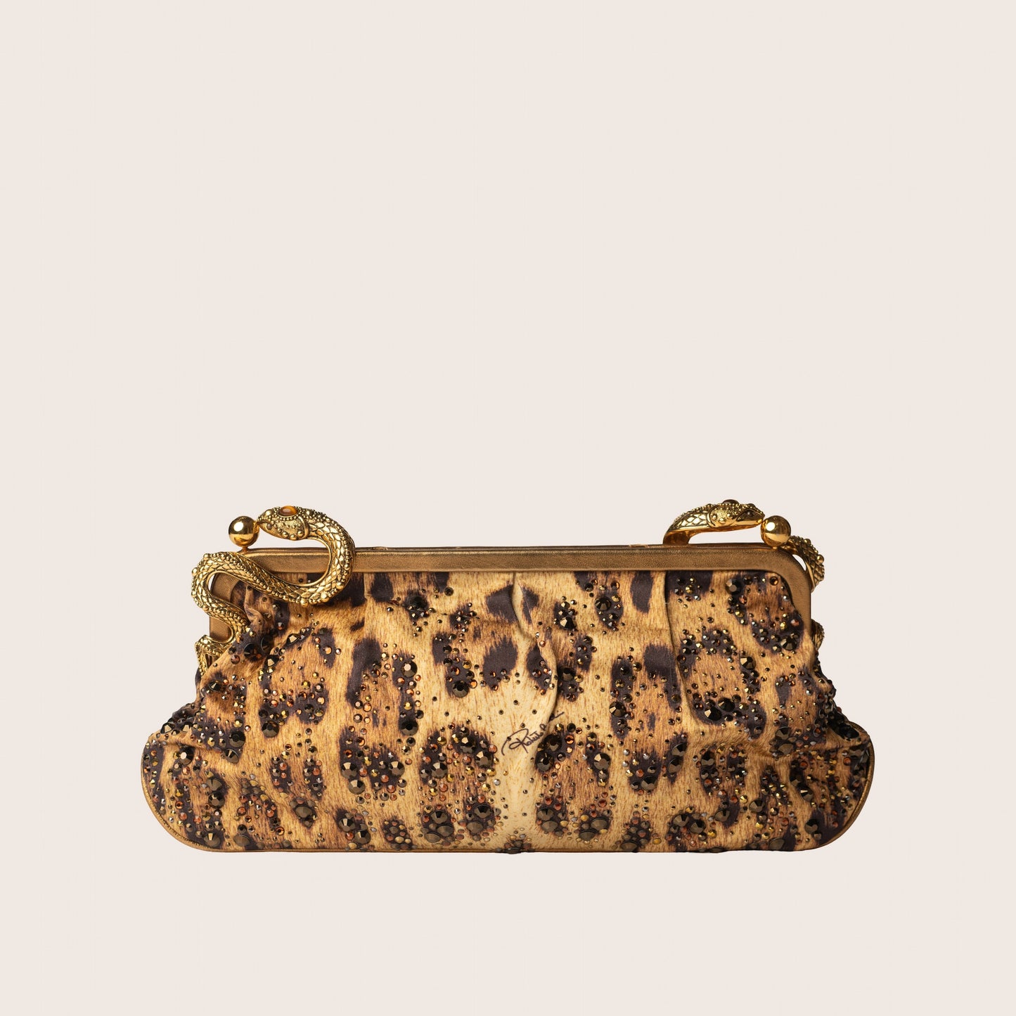 Roberto Cavalli Leopard Print Crystal Snake Clutch