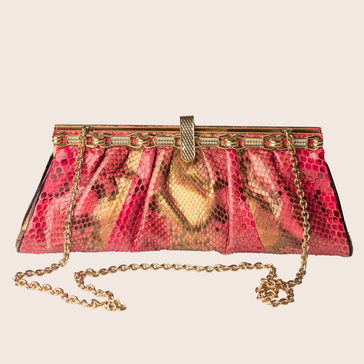 Roberto Cavalli Metallic Python Chain Clutch