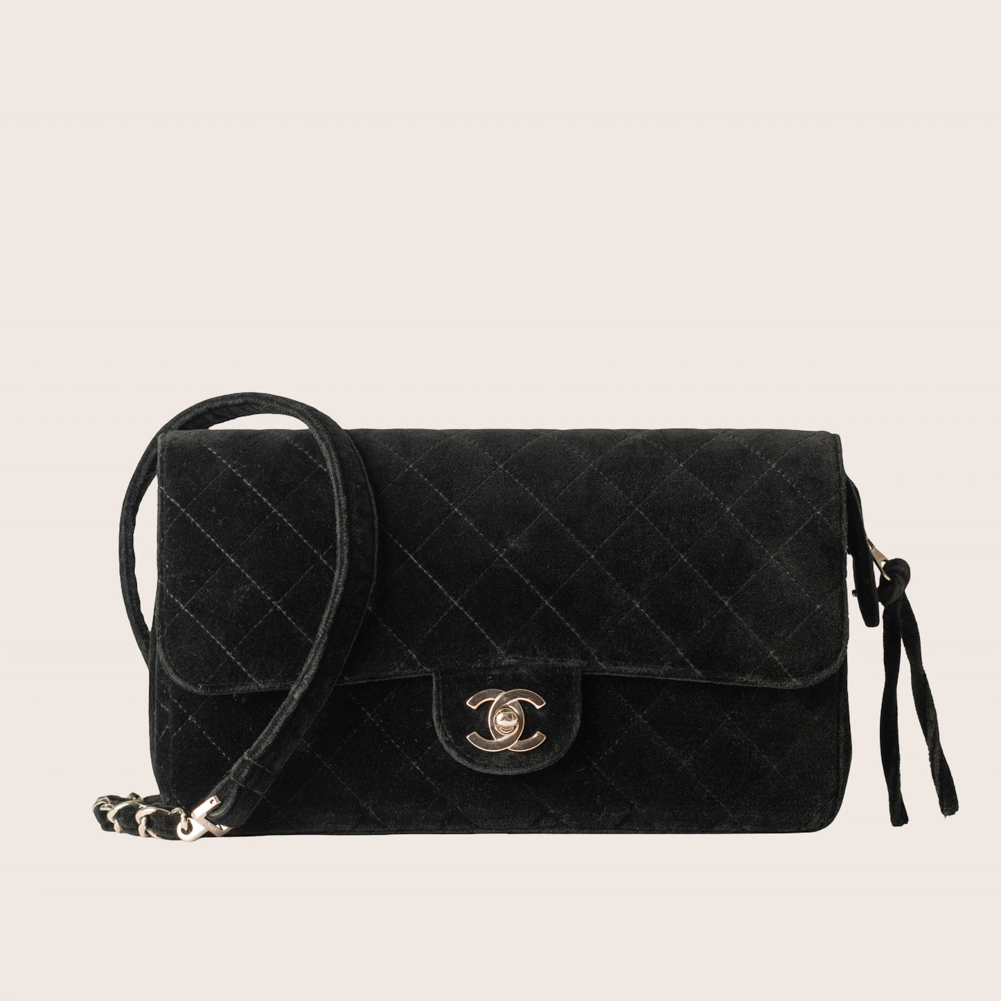 Chanel 1995 Black Velvet Quilted Flap Backpack
