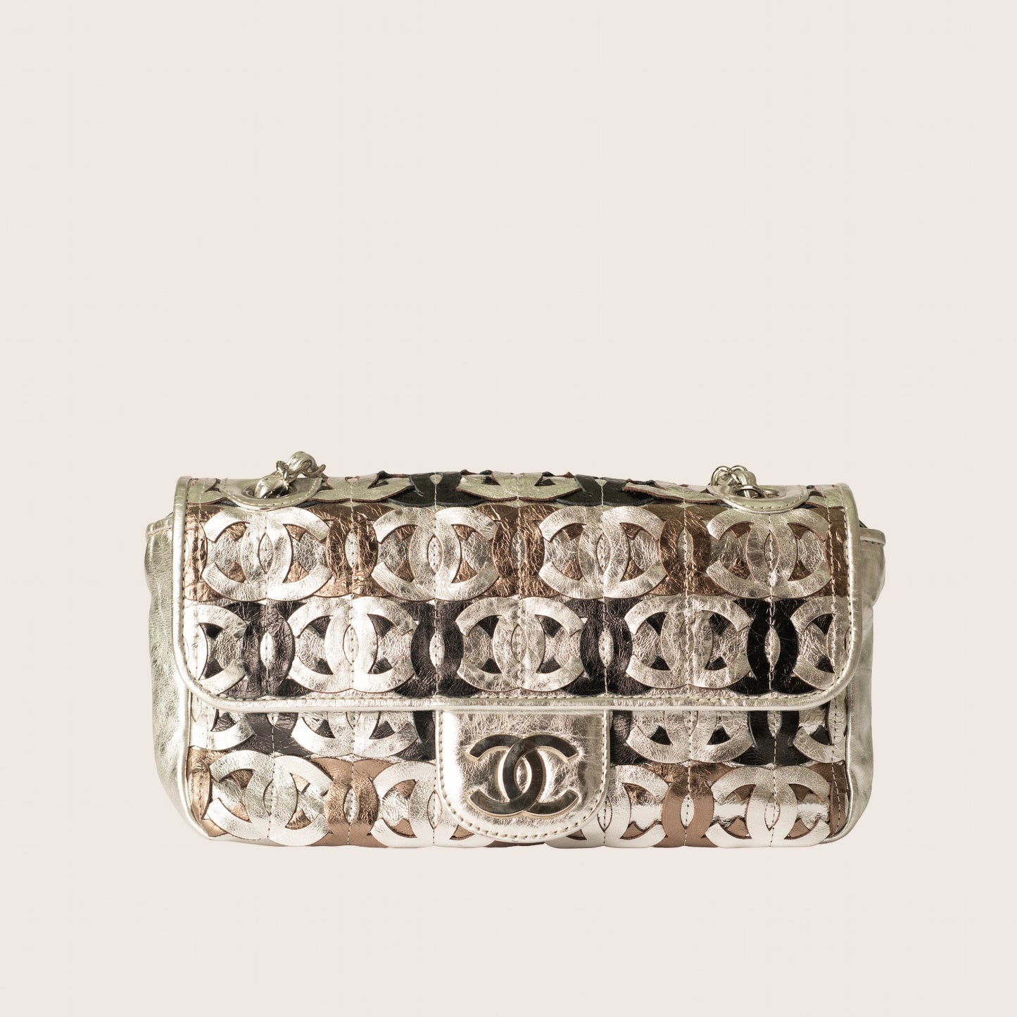 Chanel Metallic Crackled Calfskin CC Mix Flap Bag Silver Gold