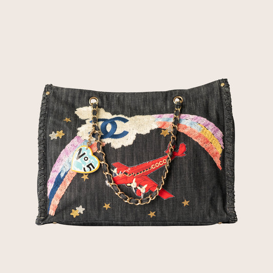 Chanel 2006 Airplane Denim Chain Tote