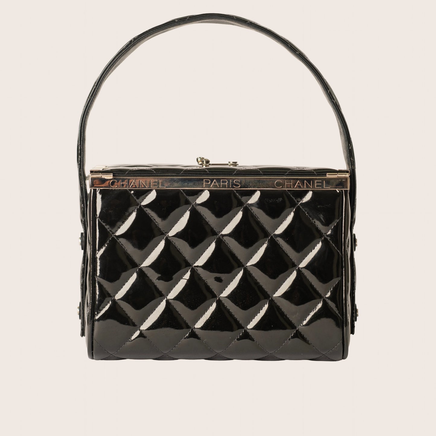Chanel 1997 Classic Black Patent & Quilted Leather Box Handbag