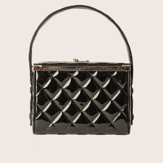 Chanel 1997 Classic Black Patent & Quilted Leather Box Handbag