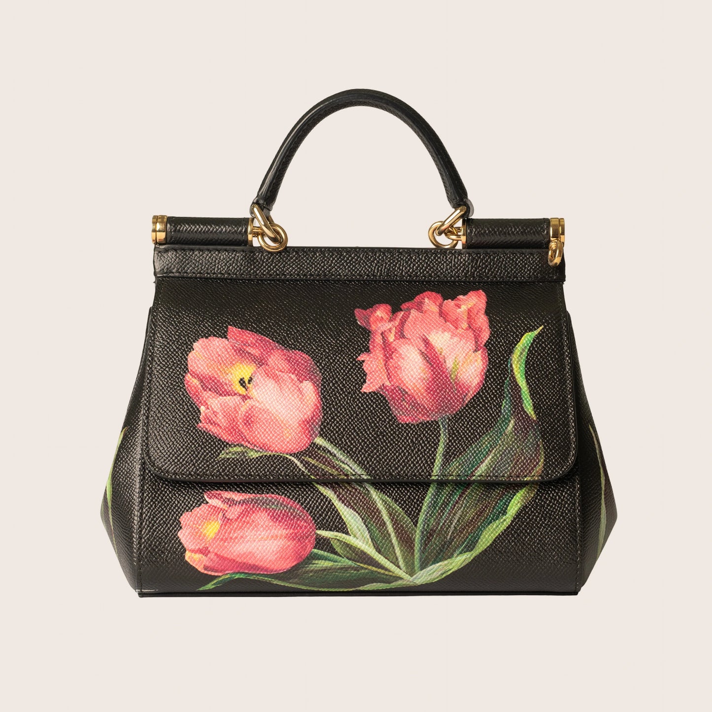 Dolce & Gabbana Black Multicolor Floral Print Sicily Bag