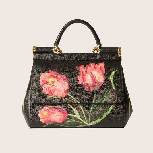 Dolce & Gabbana Black Multicolor Floral Print Sicily Bag
