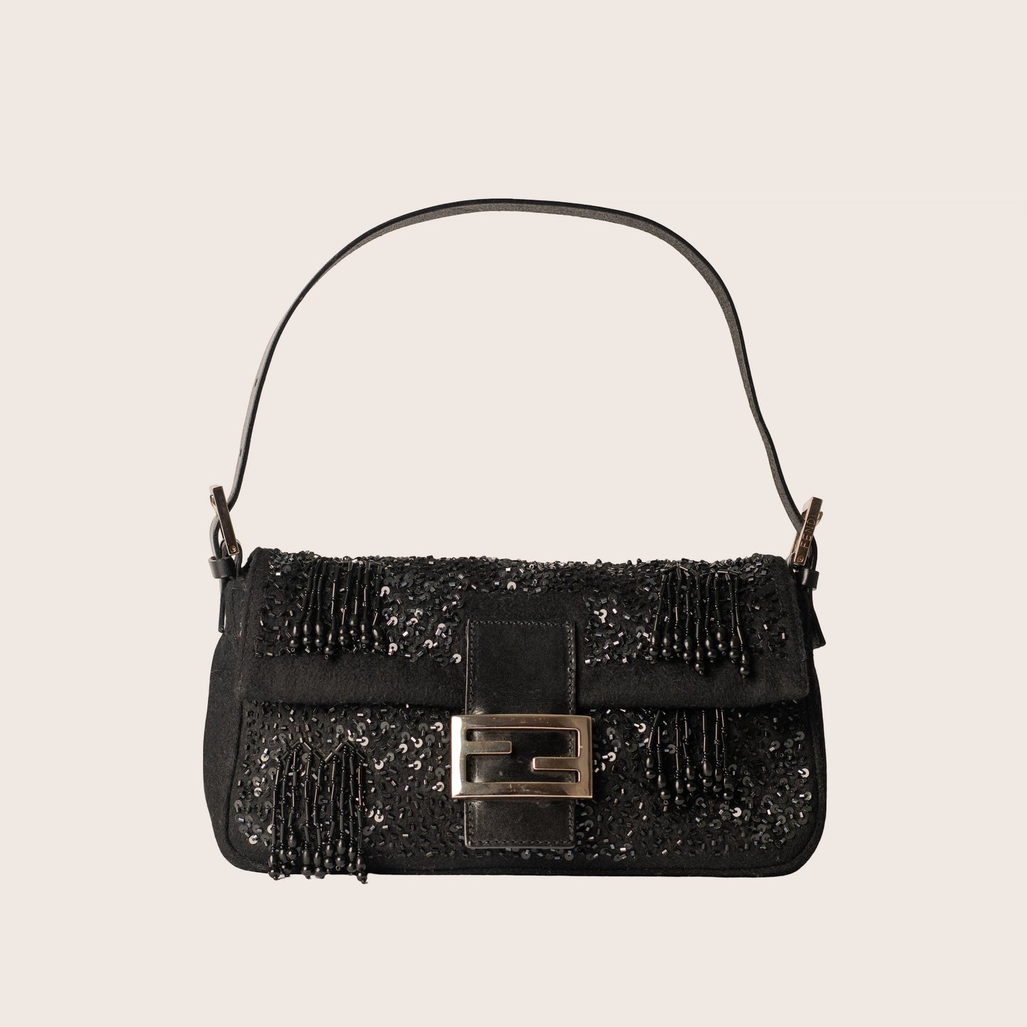 Fendi Baguette Black Sequin & Beaded Embellished Bag
