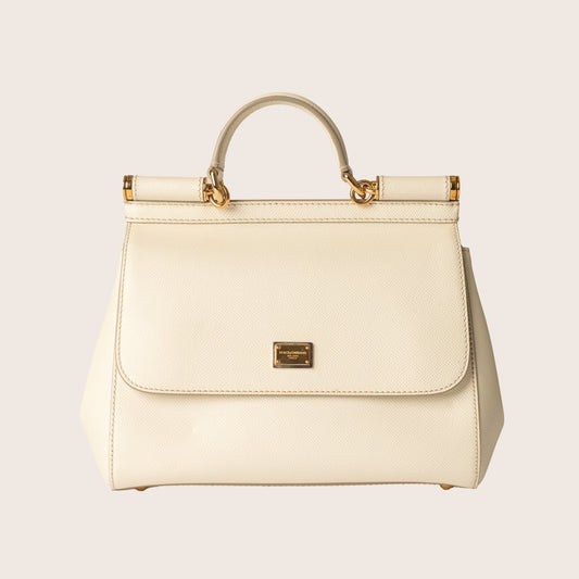 Dolce & Gabbana Medium Miss Sicily Top Handle Bag in White Leather Cream