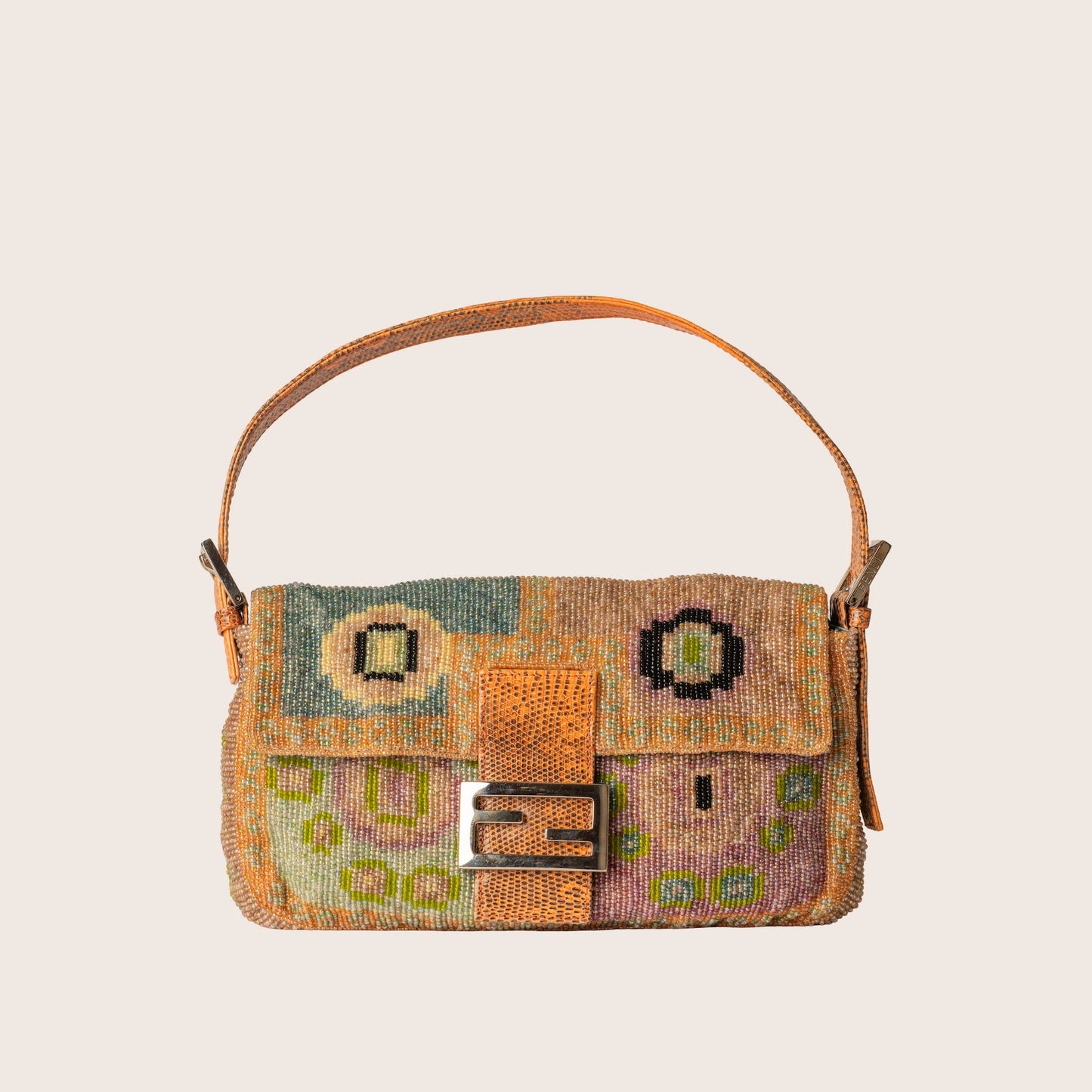 Fendi Lizard Beaded Baguette Multicolor