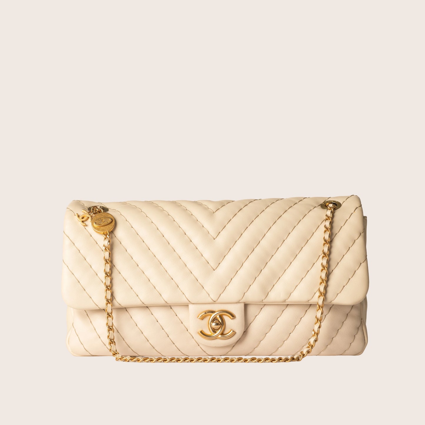 Chanel 22C Neutral Chevron Calfskin Small Classic Flap