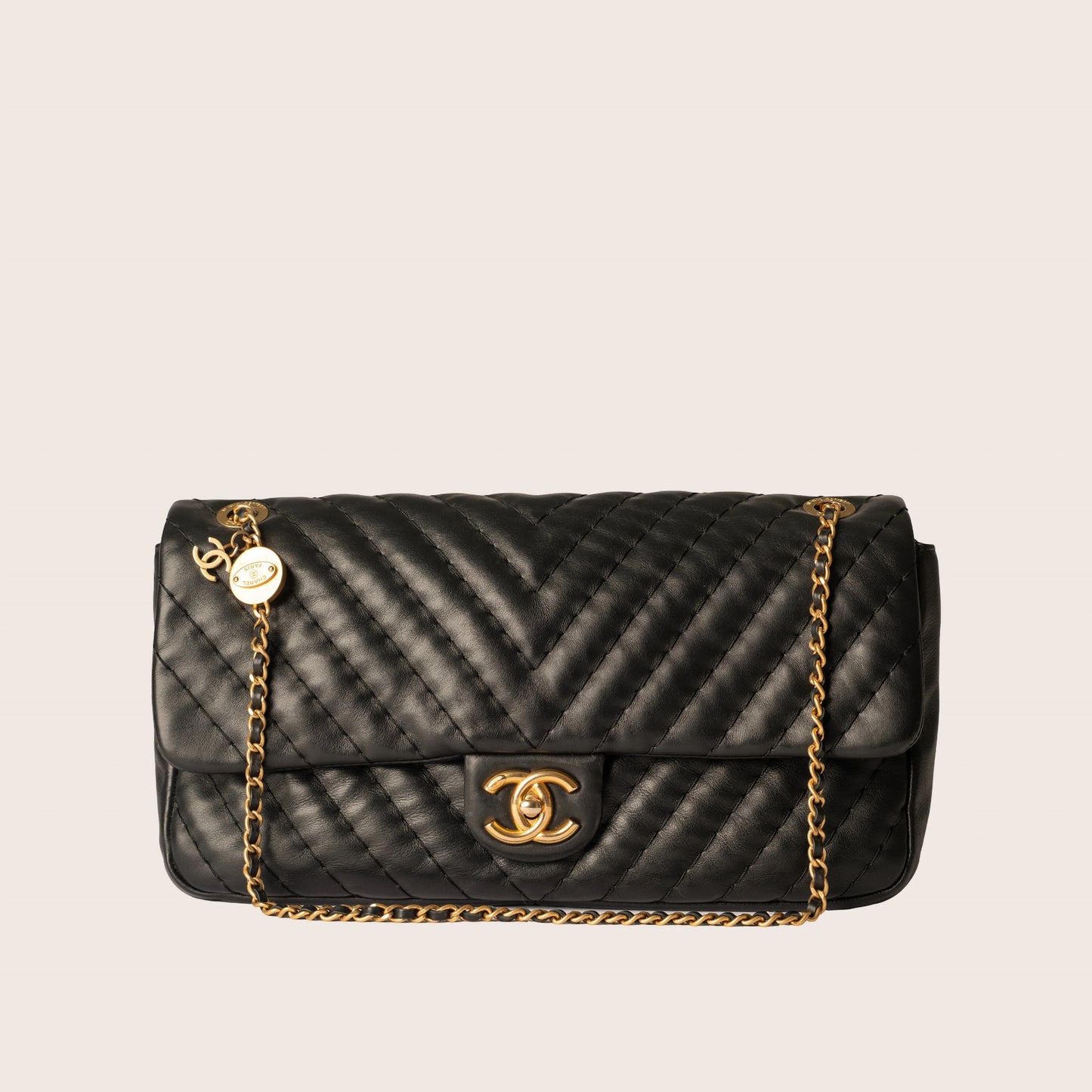 Chanel Coco Mark Chain Shoulder Bag Black &amp; Gold