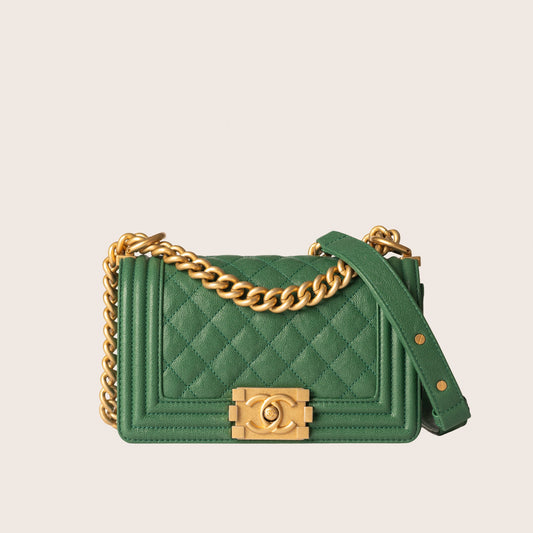 Chanel Small Boy Flap Bag in Green Caviar Leather