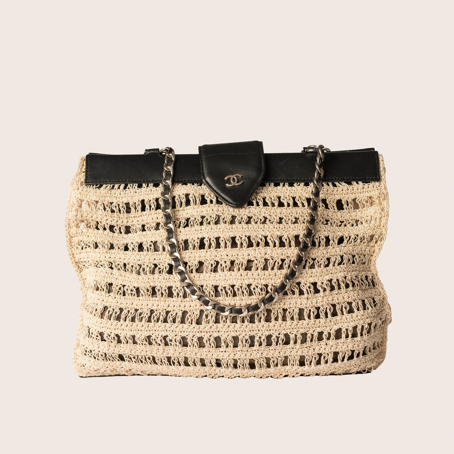 Chanel Beige Crocheted Vintage Tote Bag