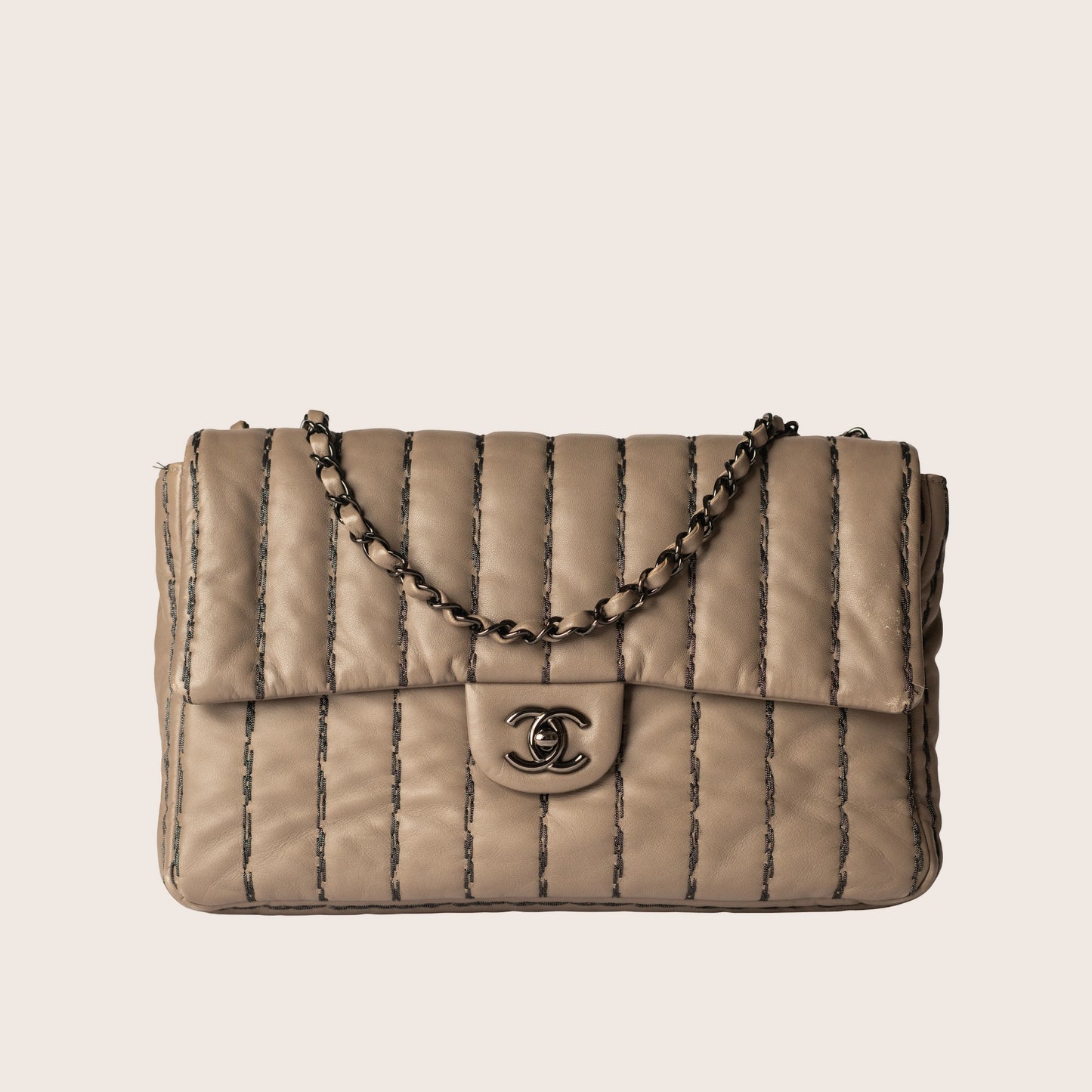 Chanel Vertical Stitch Flap Bag in Quilted Grey Lambskin