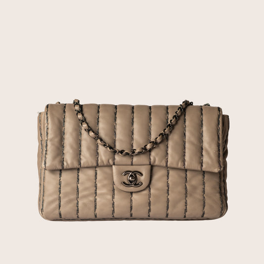 Chanel Vertical Stitch Flap Bag in Quilted Grey Lambskin