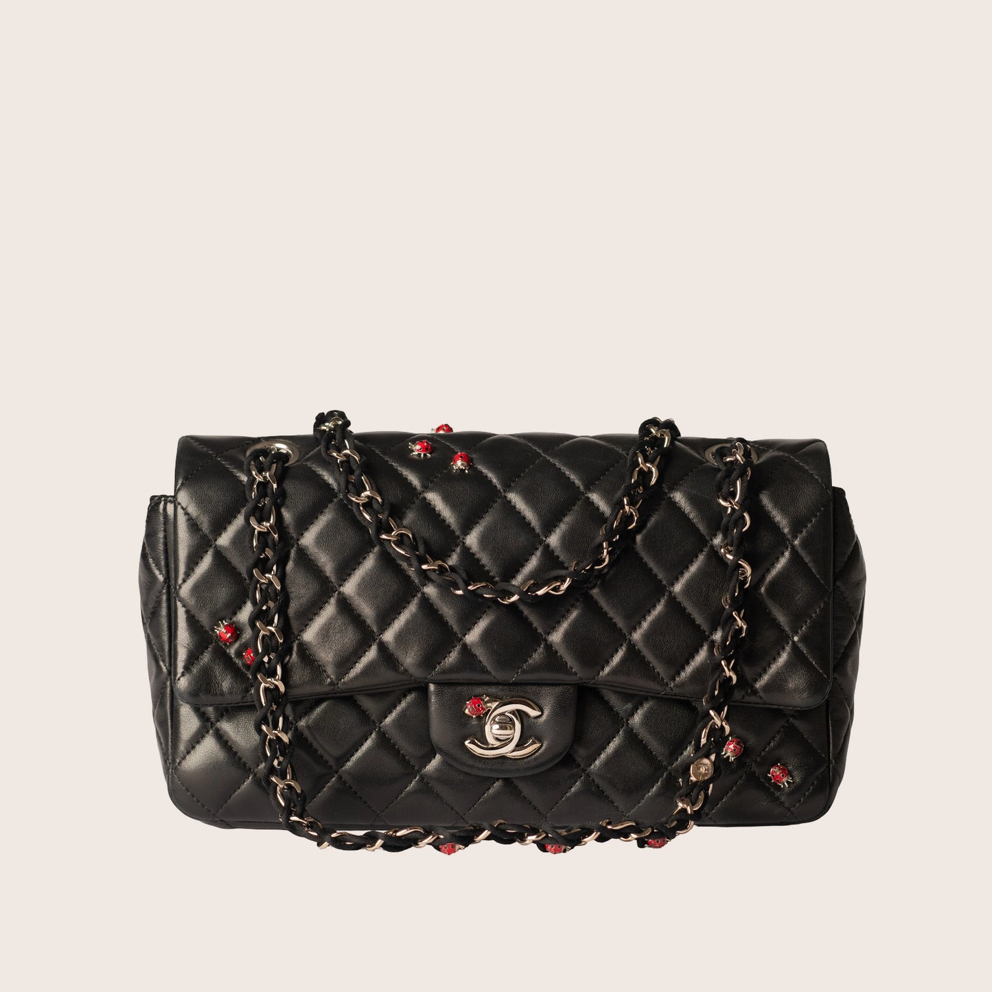 Chanel Black Quilted Lambskin Leather Ladybug Medium Flap Bag