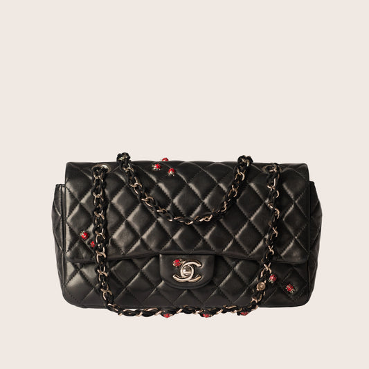 Chanel Black Quilted Lambskin Leather Ladybug Medium Flap Bag