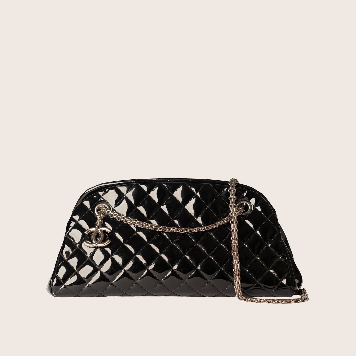 Chanel Black Quilted Patent Leather Just Mademoiselle Bowling Bag