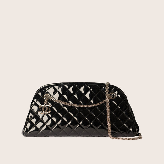 Chanel Black Quilted Patent Leather Just Mademoiselle Bowling Bag