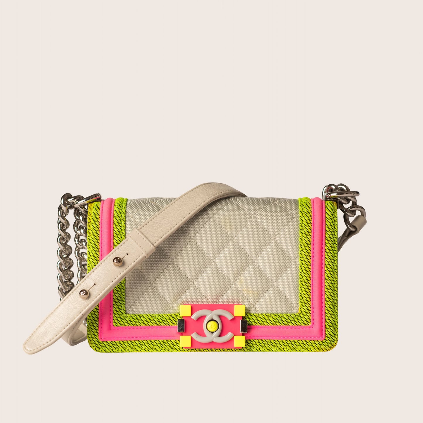 Chanel Tri-Color Nylon & Leather Medium Boy Fluo Flap Bag