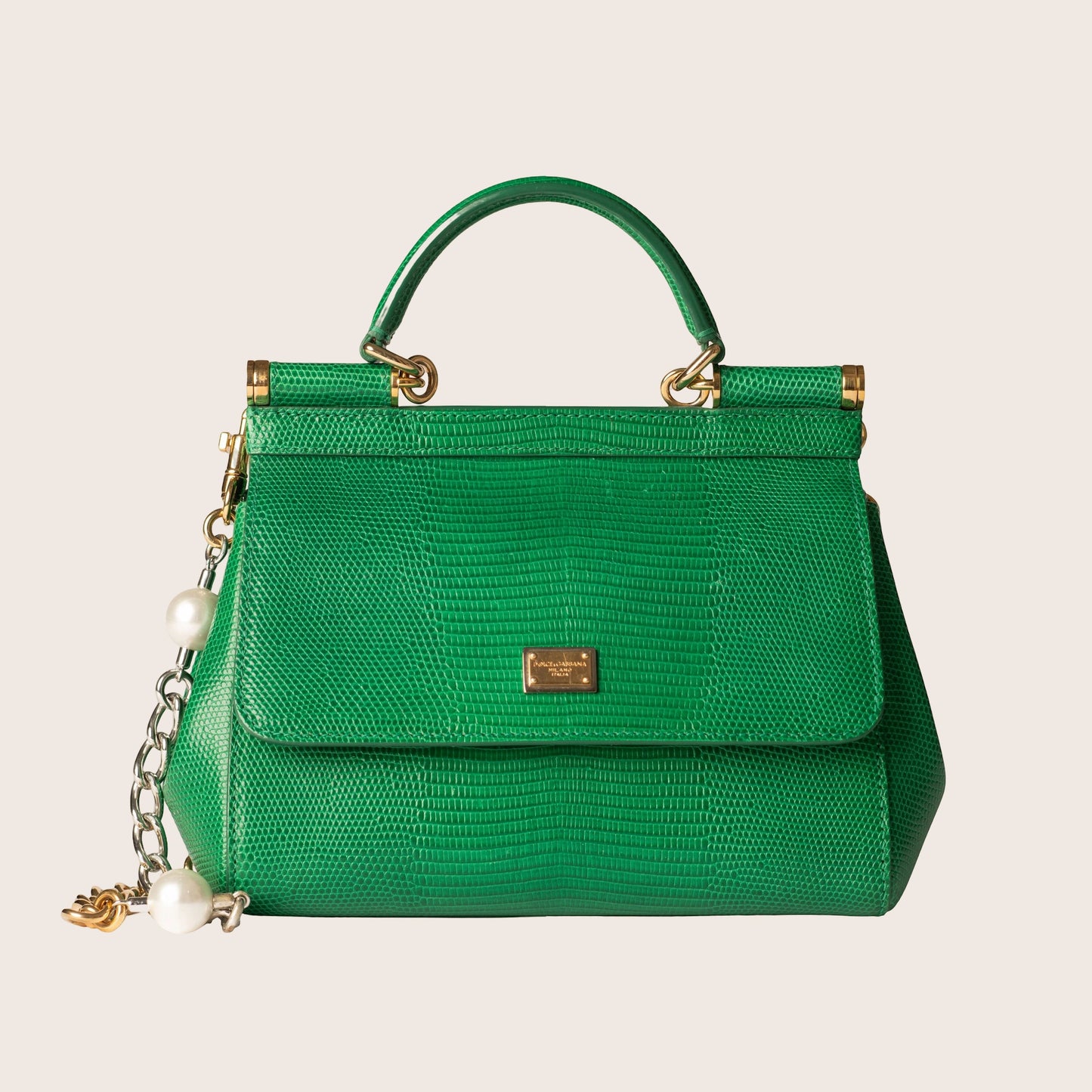 Dolce & Gabbana Green Sicily Iguana-Print Leather Bag