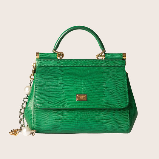 Dolce & Gabbana Green Sicily Iguana-Print Leather Bag