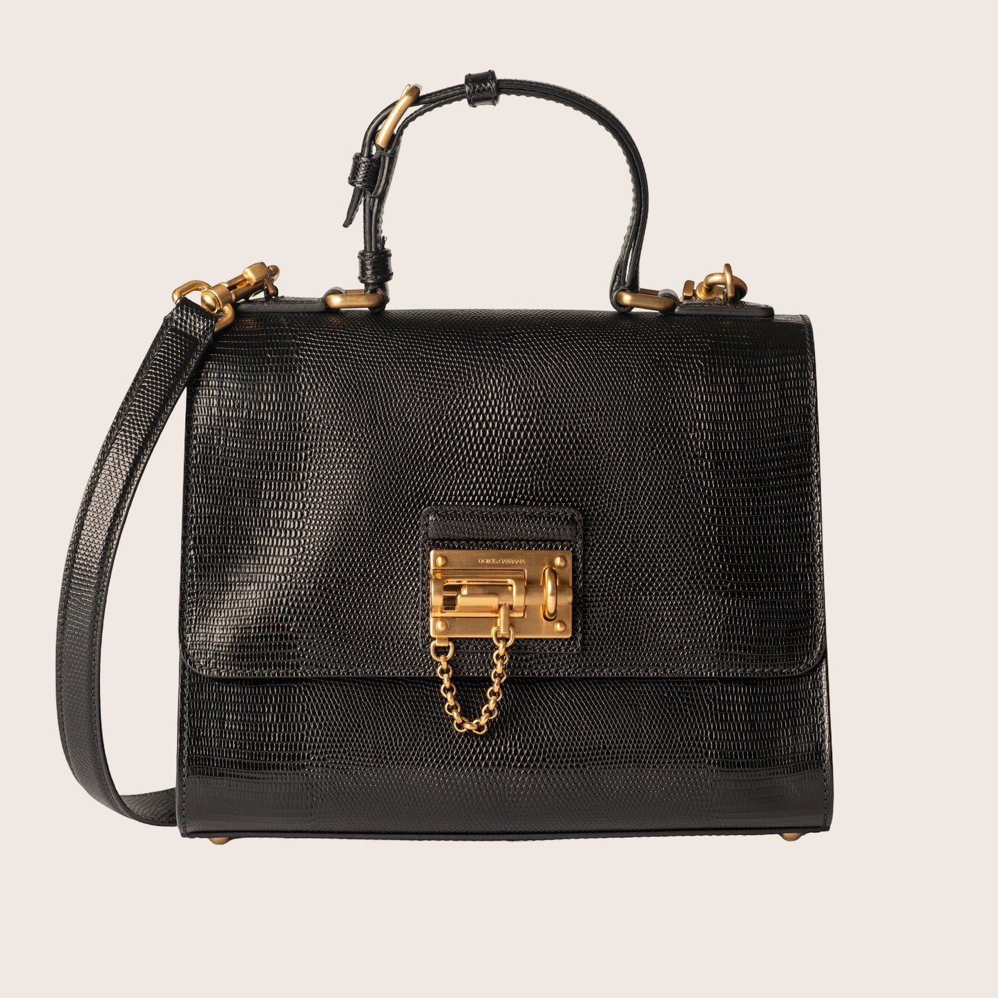 Dolce & Gabbana Black Iguana Leather Monica Tote