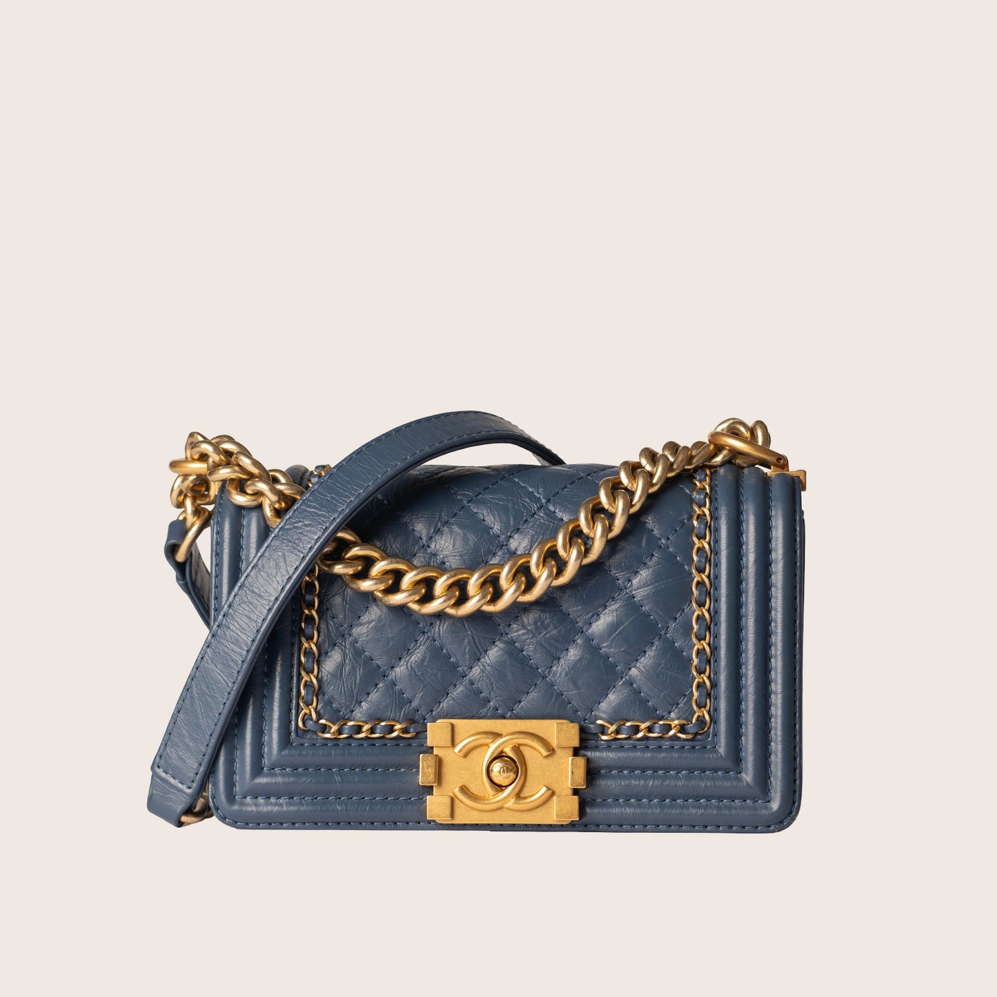 Chanel Aged Calfskin Quilted Small Jacket Boy Flap in Navy