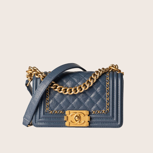 Chanel Aged Calfskin Quilted Small Jacket Boy Flap in Navy