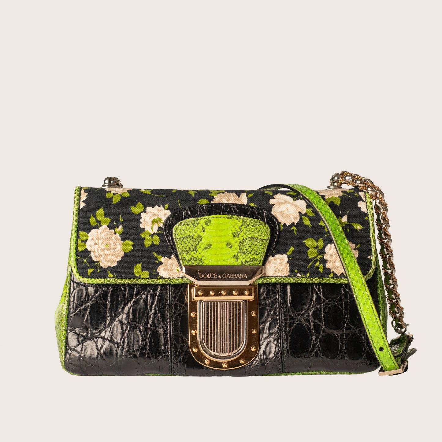 Dolce & Gabbana Black & Green Floral Shoulder Bag