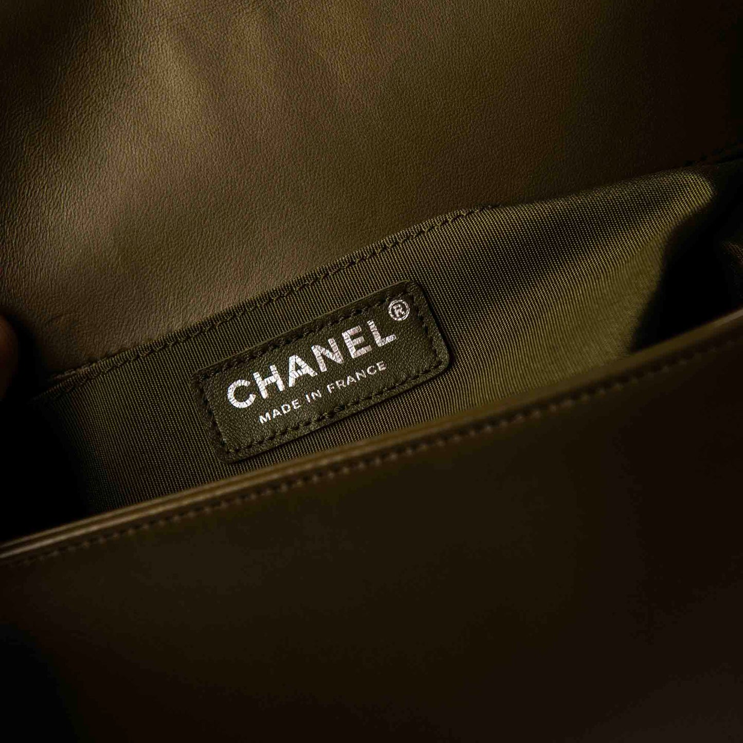 Chanel Boy Bag Khaki Leather & Multicolor Tweed