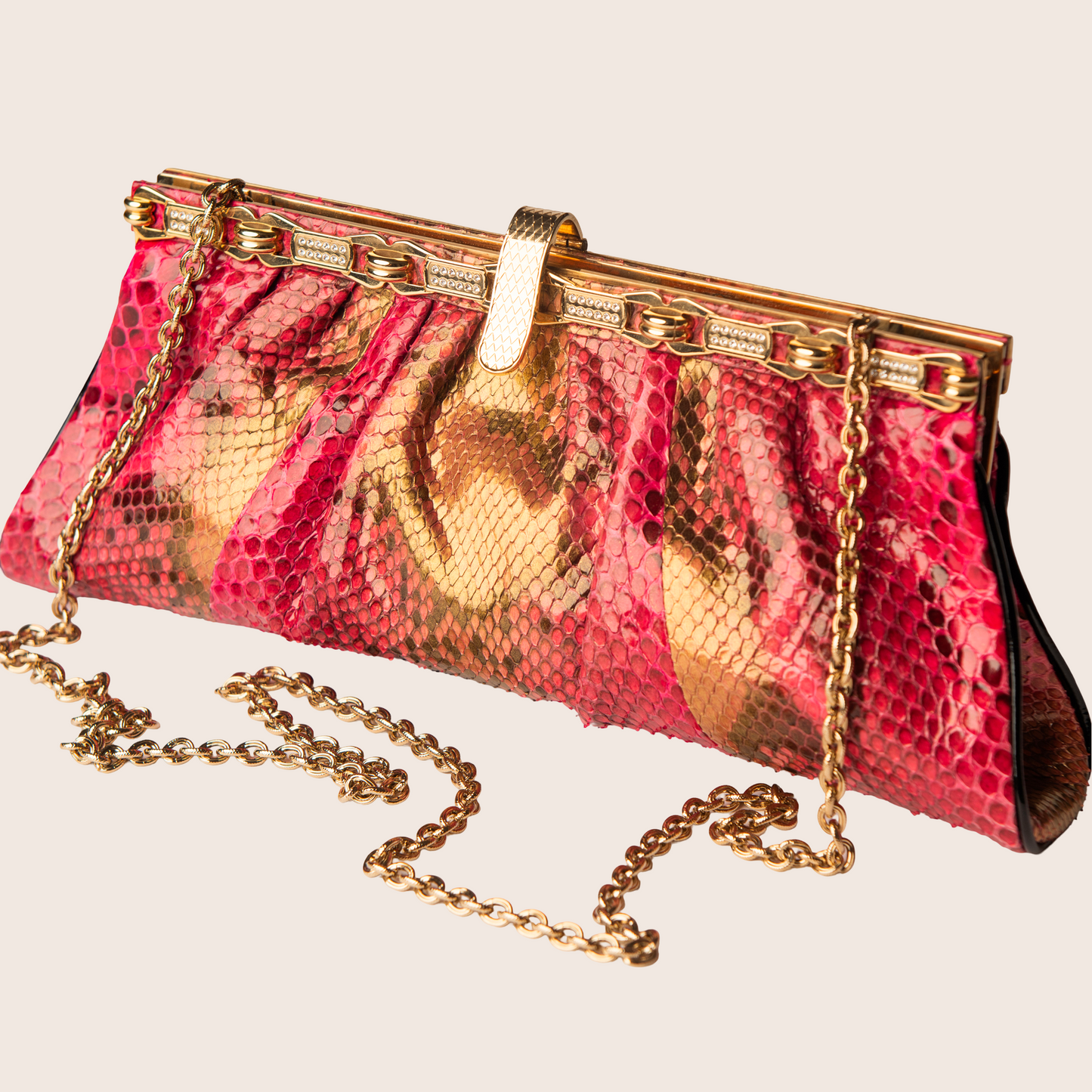 Roberto Cavalli Metallic Python Chain Clutch