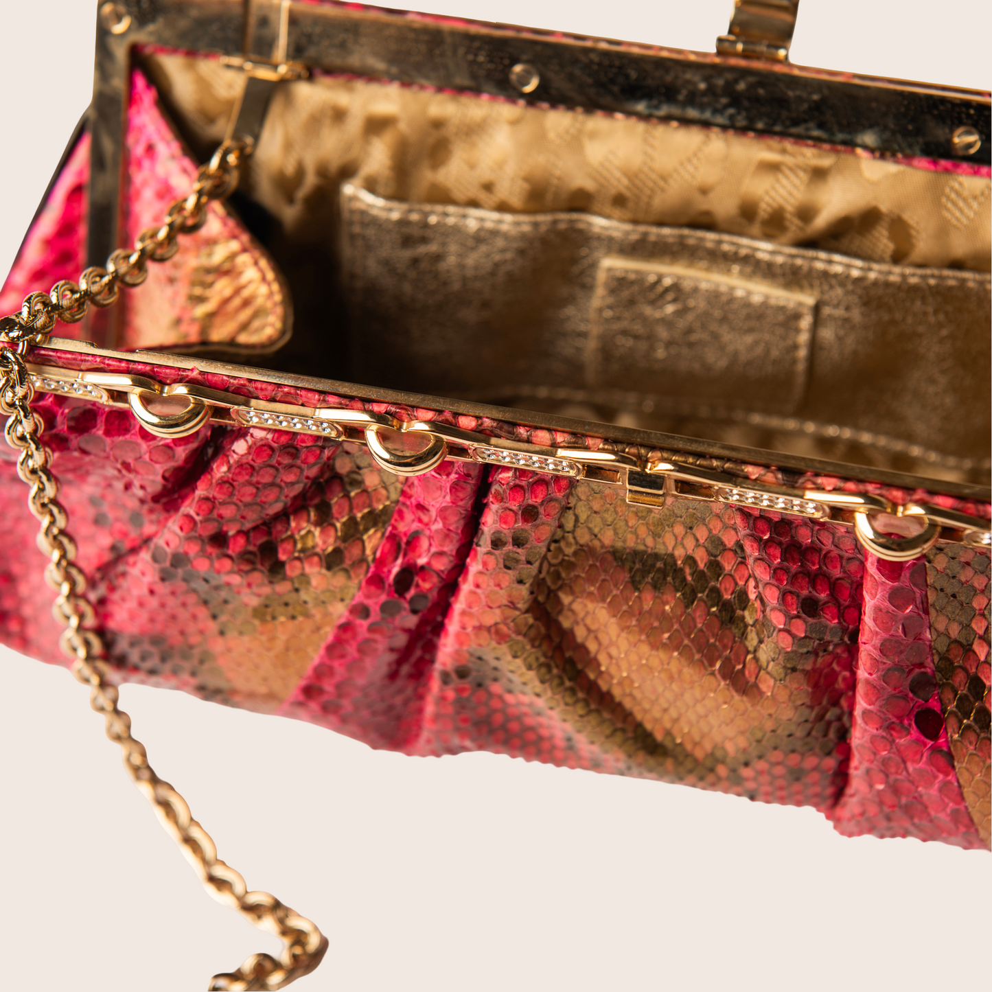 Roberto Cavalli Metallic Python Chain Clutch
