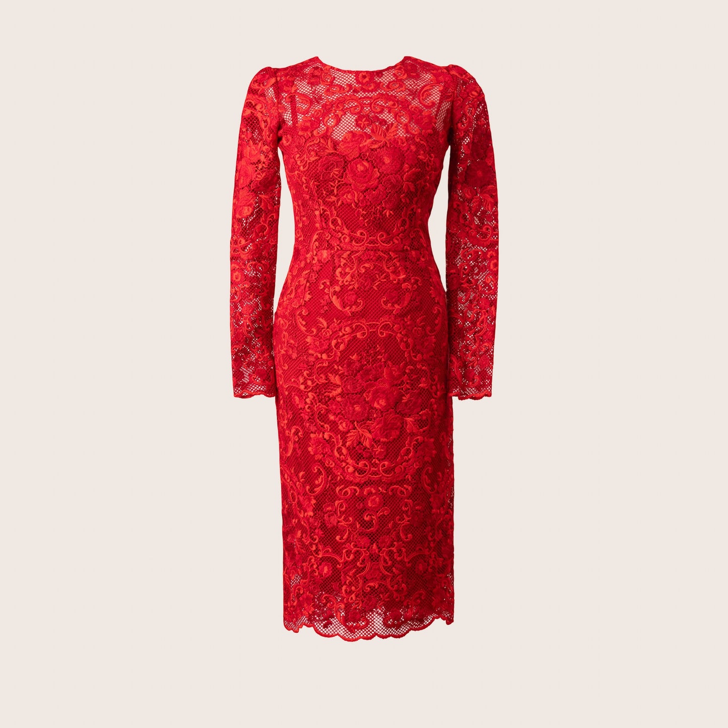 Dolce & Gabbana Red Lace Midi Dress
